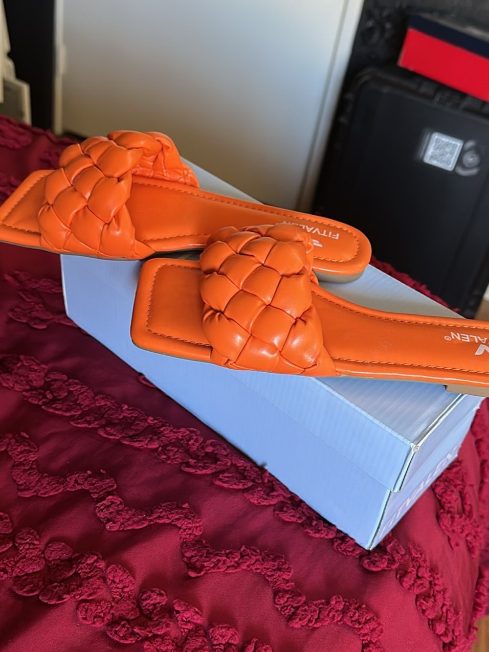 Braided Slide Sandals for Women in Bright Orange